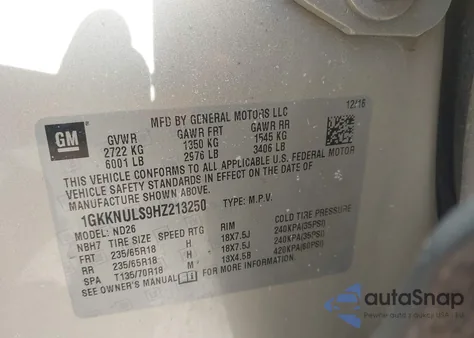 2017 GMC Acadia Slt-1 z USA, uszkodzony, nr VIN 1GKKNULS9HZ213250